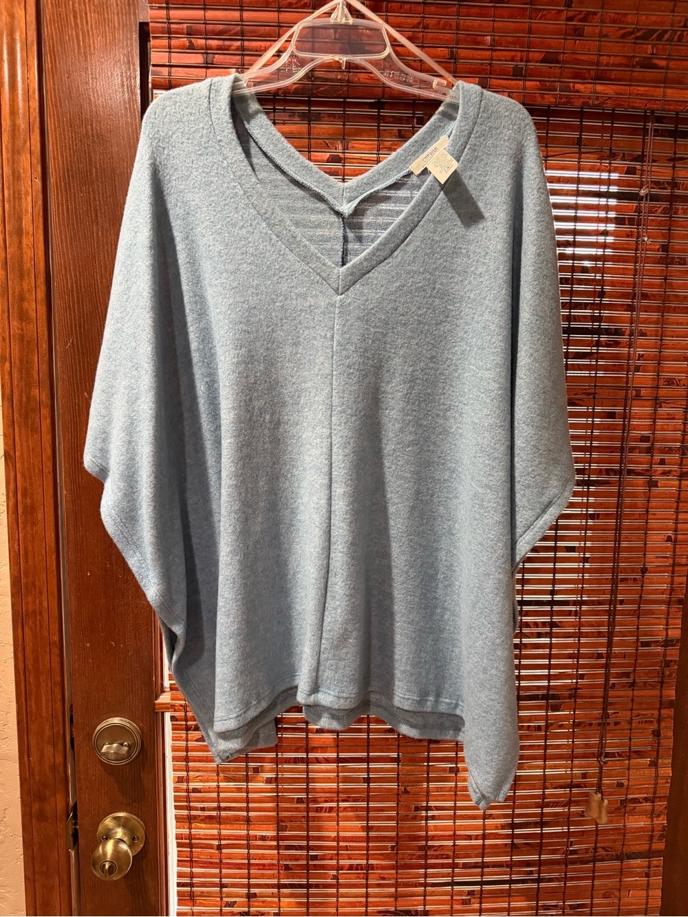 Cherish Soft Light Blue V-Neck Poncho Sweater